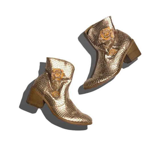 Free People x Marco Delli Evelina Metallic Embroidered Leather Ankle Boots - Picture 2 of 16